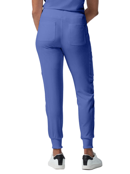 Women's 7-Pocket Mid-Rise Rib-Knit Elastic Waist Cargo Scrub Pant - LB401 - Ceil Blue