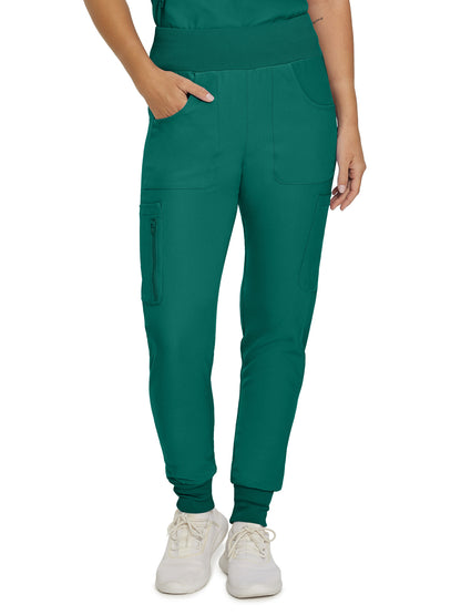 Women's 7-Pocket Mid-Rise Rib-Knit Elastic Waist Cargo Scrub Pant - LB401 - Hunter