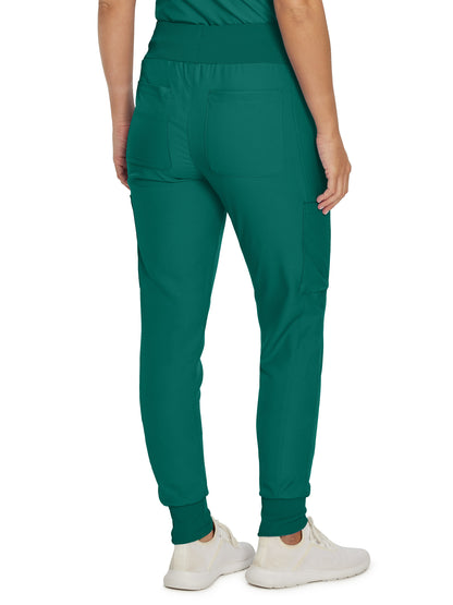 Women's 7-Pocket Mid-Rise Rib-Knit Elastic Waist Cargo Scrub Pant - LB401 - Hunter