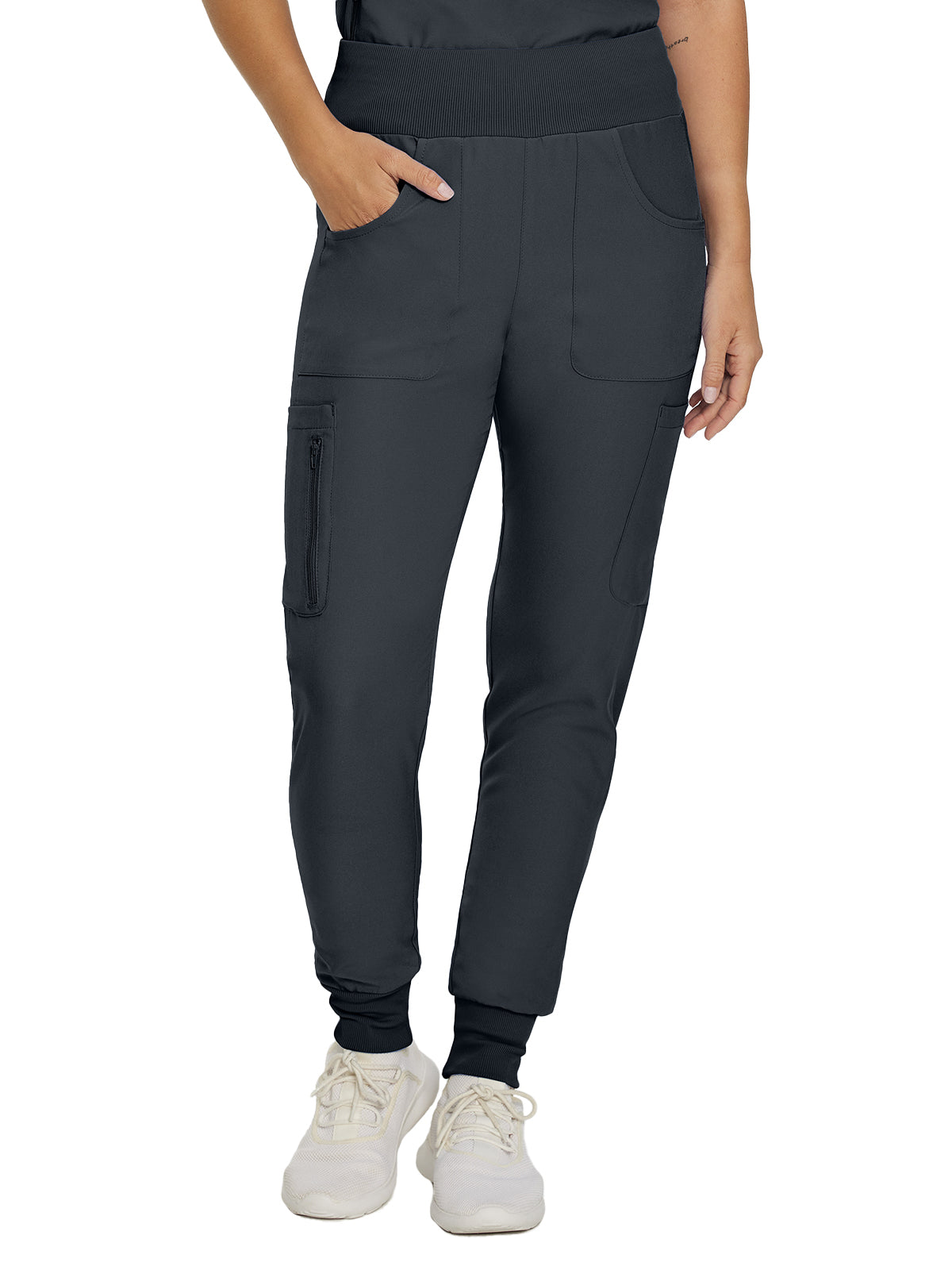 Women's 7-Pocket Mid-Rise Rib-Knit Elastic Waist Cargo Scrub Pant - LB401 - Pewter