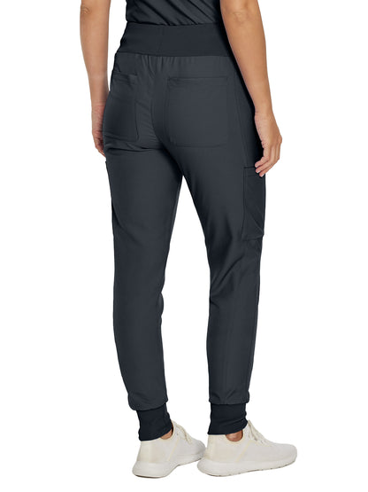 Women's 7-Pocket Mid-Rise Rib-Knit Elastic Waist Cargo Scrub Pant - LB401 - Pewter