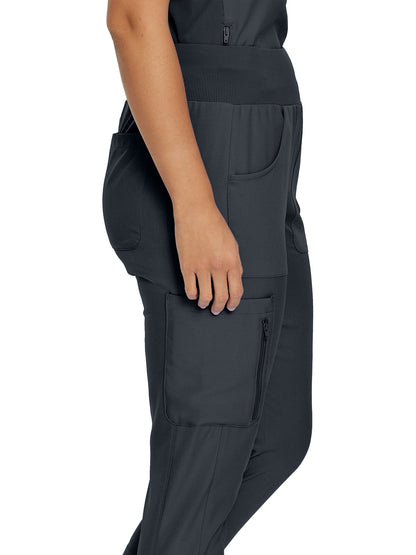 Women's 7-Pocket Mid-Rise Rib-Knit Elastic Waist Cargo Scrub Pant - LB401 - Pewter