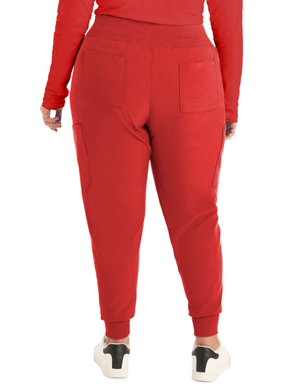 Women's 7-Pocket Mid-Rise Rib-Knit Elastic Waist Cargo Scrub Pant - LB401 - Red