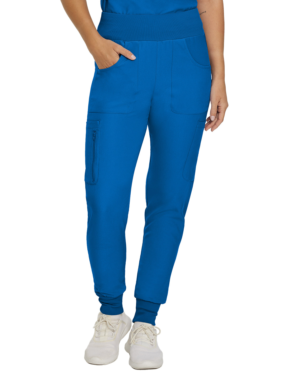 Women's 7-Pocket Mid-Rise Rib-Knit Elastic Waist Cargo Scrub Pant - LB401 - Royal