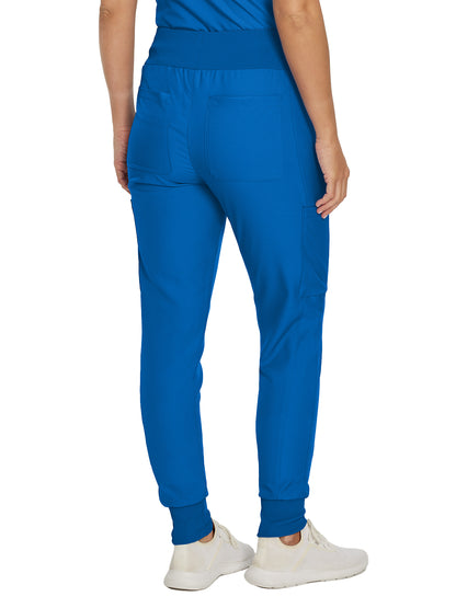 Women's 7-Pocket Mid-Rise Rib-Knit Elastic Waist Cargo Scrub Pant - LB401 - Royal