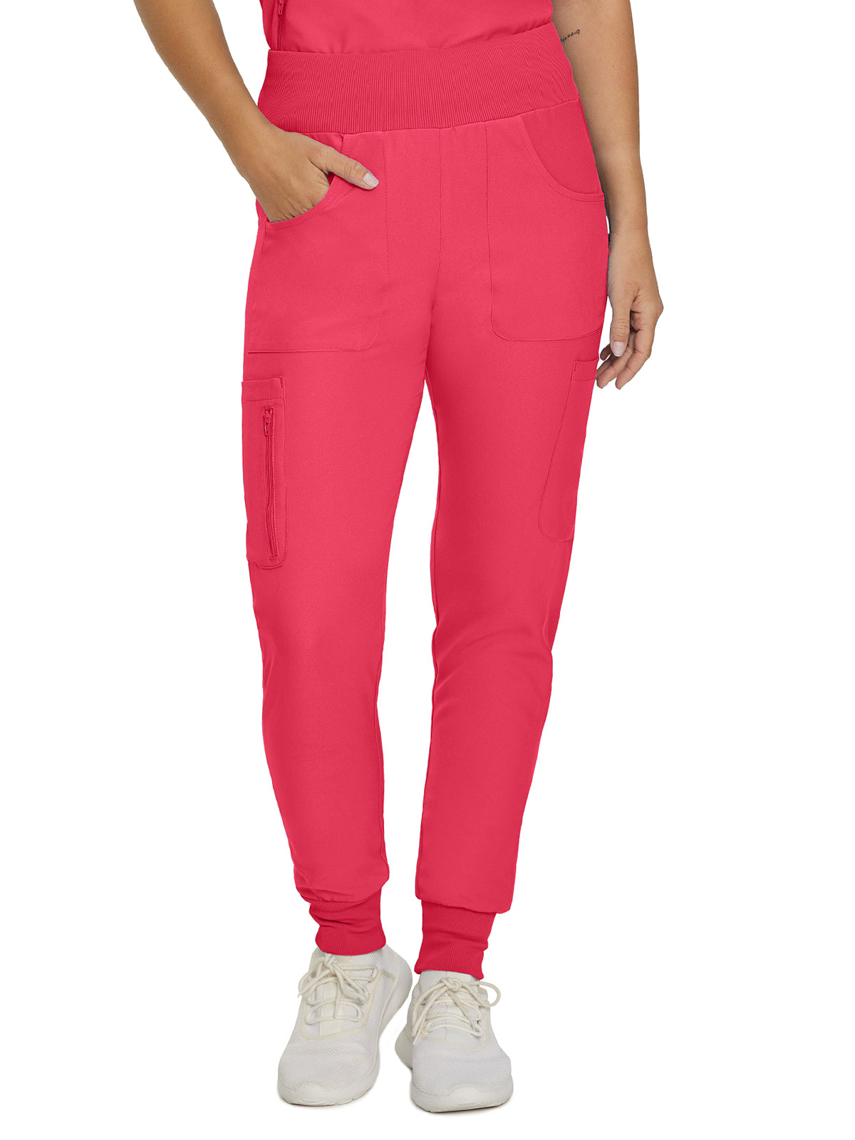 Women's 7-Pocket Mid-Rise Rib-Knit Elastic Waist Cargo Scrub Pant - LB401 - Tea Berry