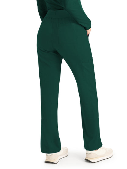 Women's 5-Pocket Mid-Rise Rib-Knit Elastic Waist Straight Leg Scrub Pant - LB405 - Hunter