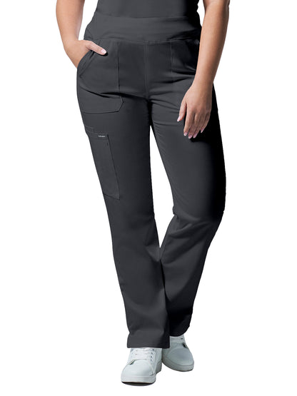 Women's 5-Pocket Mid-Rise Rib-Knit Elastic Waist Straight Leg Scrub Pant - LB405 - Graphite