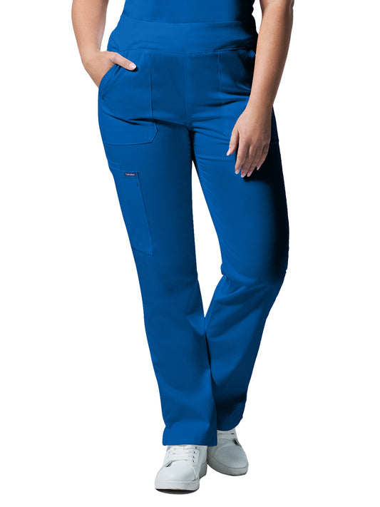 Women's 5-Pocket Mid-Rise Rib-Knit Elastic Waist Straight Leg Scrub Pant - LB405 - Royal