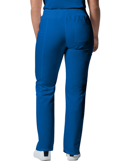 Women's 5-Pocket Mid-Rise Rib-Knit Elastic Waist Straight Leg Scrub Pant - LB405 - Royal