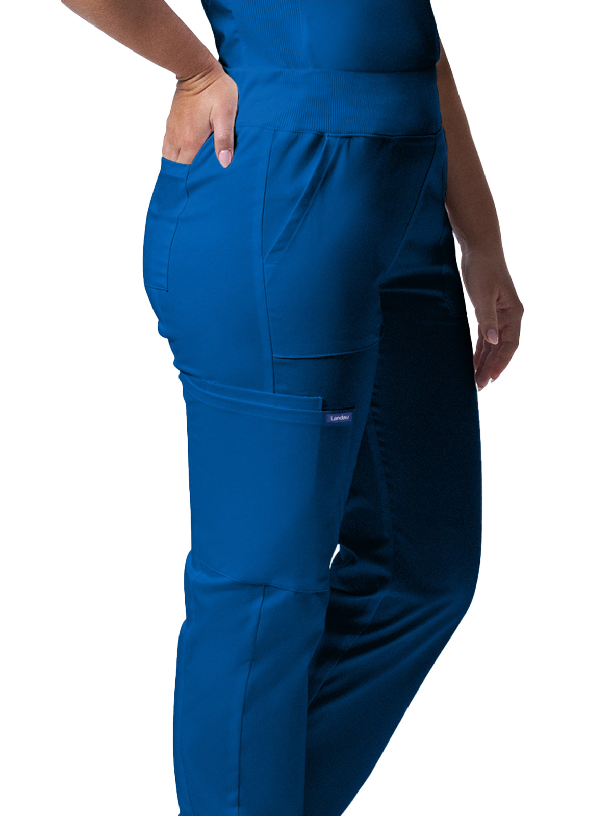 Women's 5-Pocket Mid-Rise Rib-Knit Elastic Waist Straight Leg Scrub Pant - LB405 - Royal