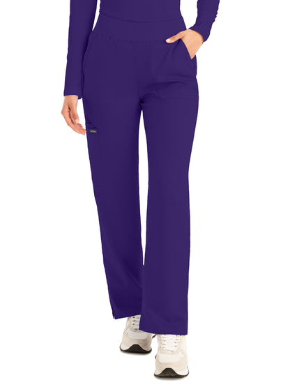 Women's 5-Pocket Mid-Rise Rib-Knit Elastic Waist Straight Leg Scrub Pant - LB405 - Grape