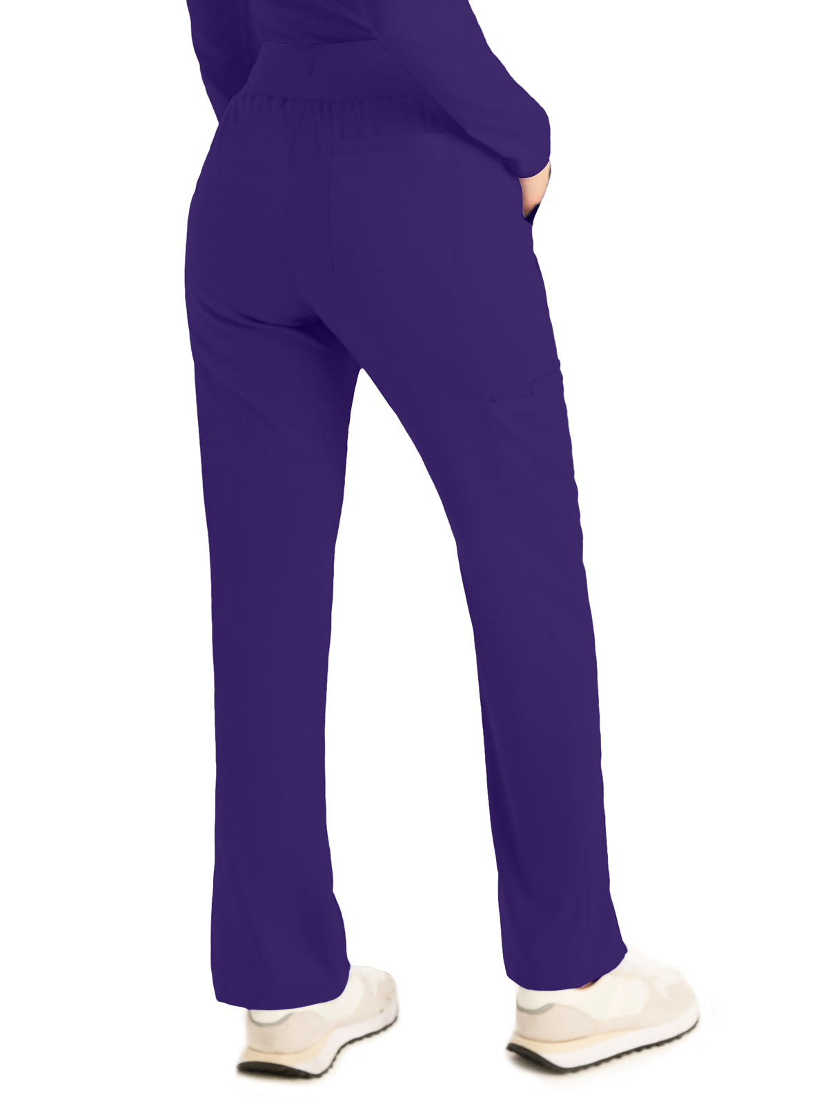 Women's 5-Pocket Mid-Rise Rib-Knit Elastic Waist Straight Leg Scrub Pant - LB405 - Grape