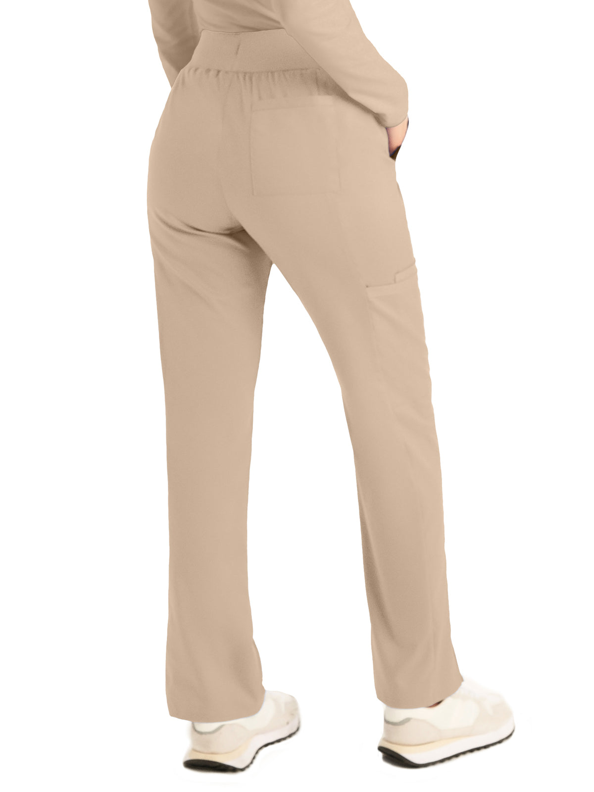 Women's 5-Pocket Mid-Rise Rib-Knit Elastic Waist Straight Leg Scrub Pant - LB405 - Sandstone