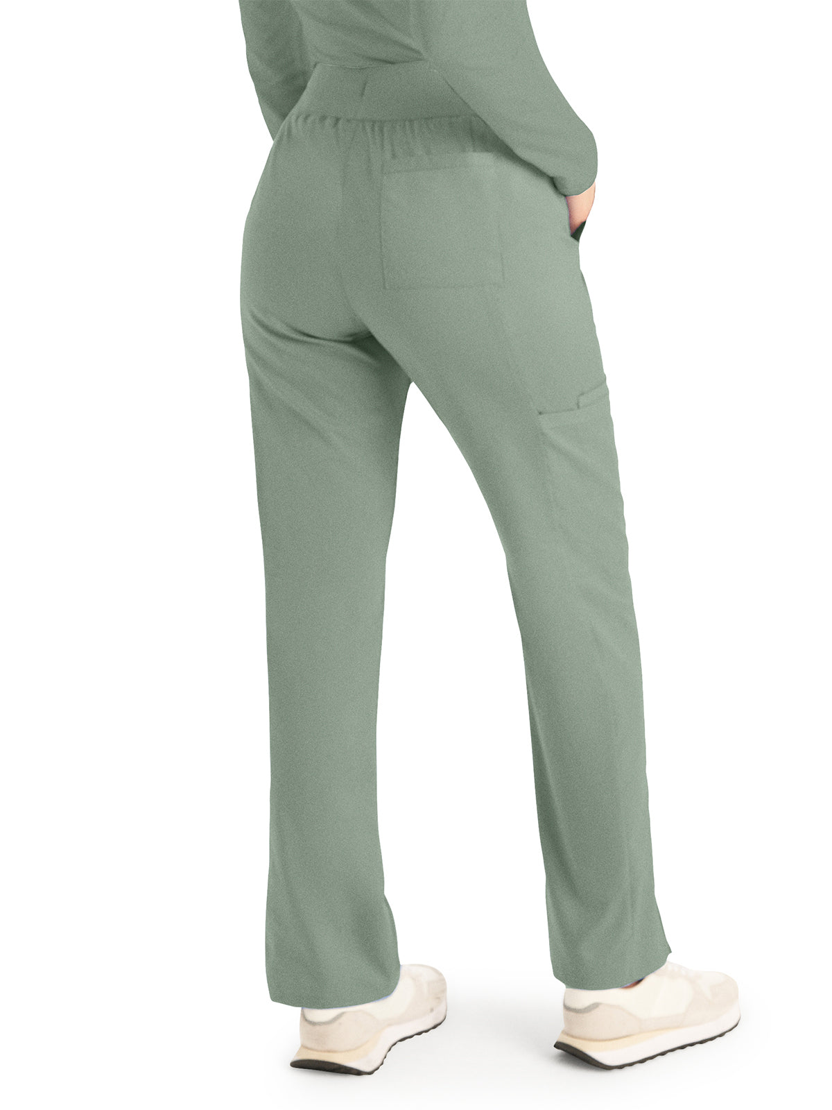 Women's 5-Pocket Mid-Rise Rib-Knit Elastic Waist Straight Leg Pant - LB405 - Sea Grass