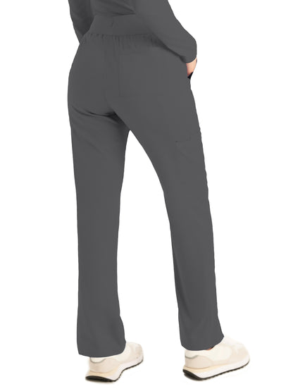 Women's 5-Pocket Mid-Rise Rib-Knit Elastic Waist Straight Leg Scrub Pant - LB405 - Steel