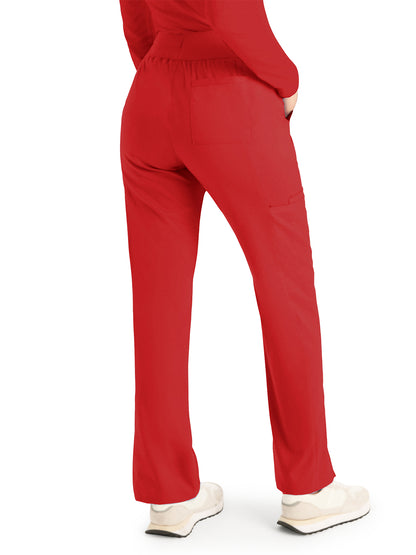 Women's 5-Pocket Mid-Rise Rib-Knit Elastic Waist Straight Leg Scrub Pant - LB405 - True Red