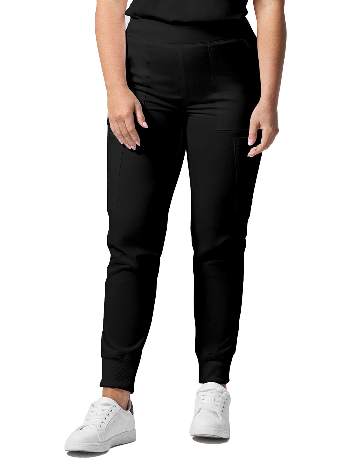 Women's 6-Pocket Mid-Rise Elastic-Back Waist Jogger Scrub Pant - LB406 - Black