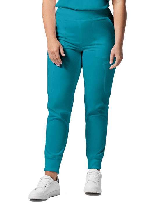 Women's 6-Pocket Mid-Rise Elastic-Back Waist Jogger Scrub Pant - LB406 - Teal