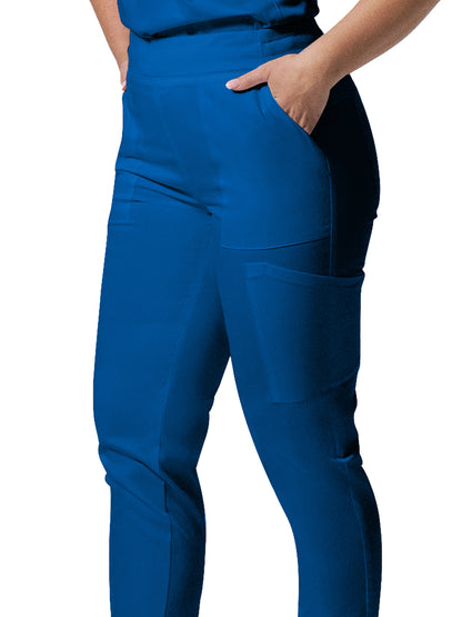 Women's 6-Pocket Mid-Rise Elastic-Back Waist Jogger Scrub Pant - LB406 - Royal