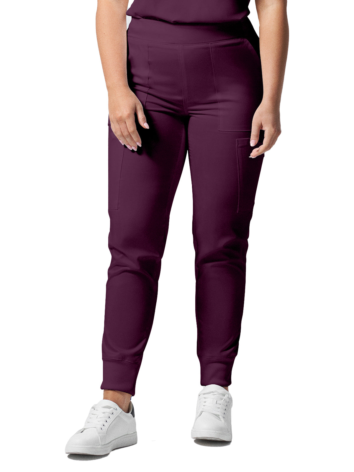 Women's 6-Pocket Mid-Rise Elastic-Back Waist Jogger Scrub Pant - LB406 - Wine