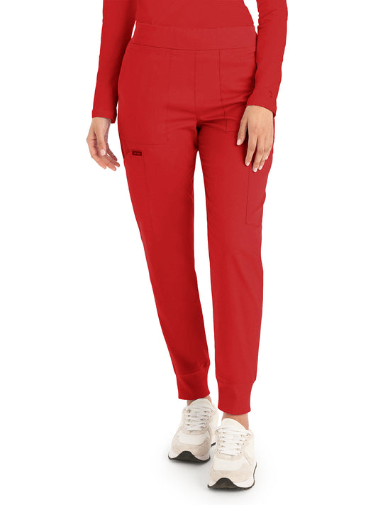 Women's 6-Pocket Mid-Rise Elastic-Back Waist Jogger Scrub Pant - LB406 - True Red