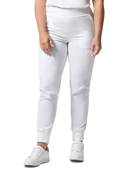 Women's 6-Pocket Mid-Rise Elastic-Back Waist Jogger Scrub Pant - LB406 - White