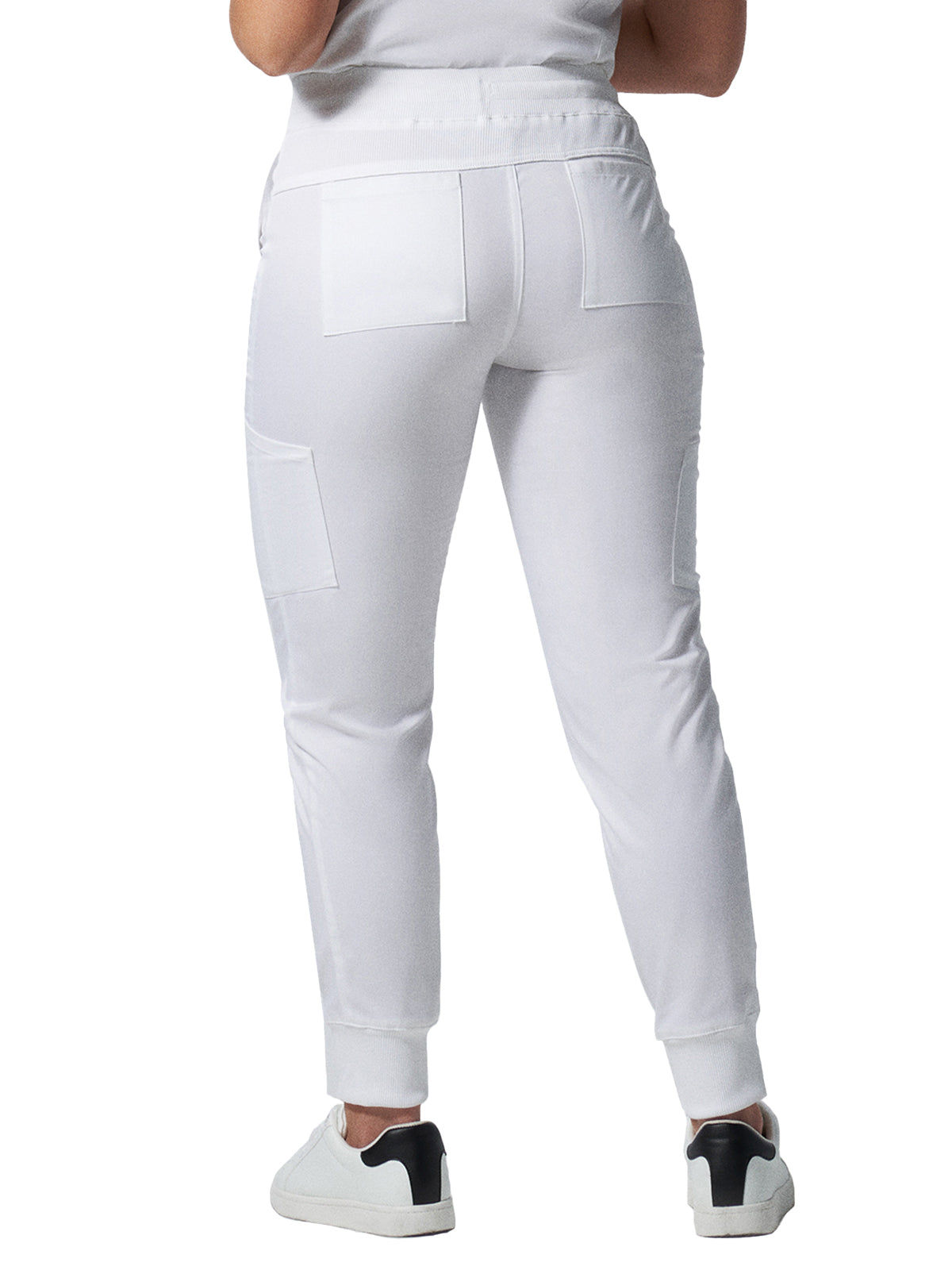 Women's 6-Pocket Mid-Rise Elastic-Back Waist Jogger Scrub Pant - LB406 - White