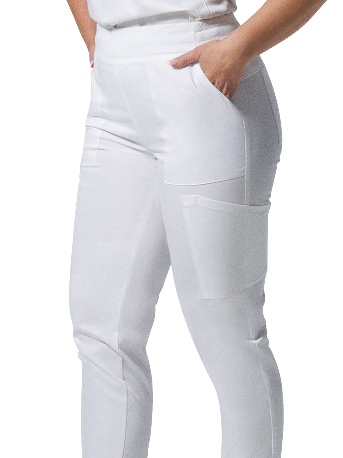 Women's 6-Pocket Mid-Rise Elastic-Back Waist Jogger Scrub Pant - LB406 - White