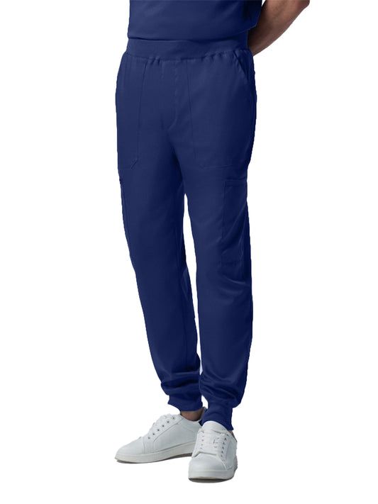 Men's 7-Pocket Mid-Rise Rib-Knit Elastic Waist Jogger Scrub Pant - LB407 - Galaxy