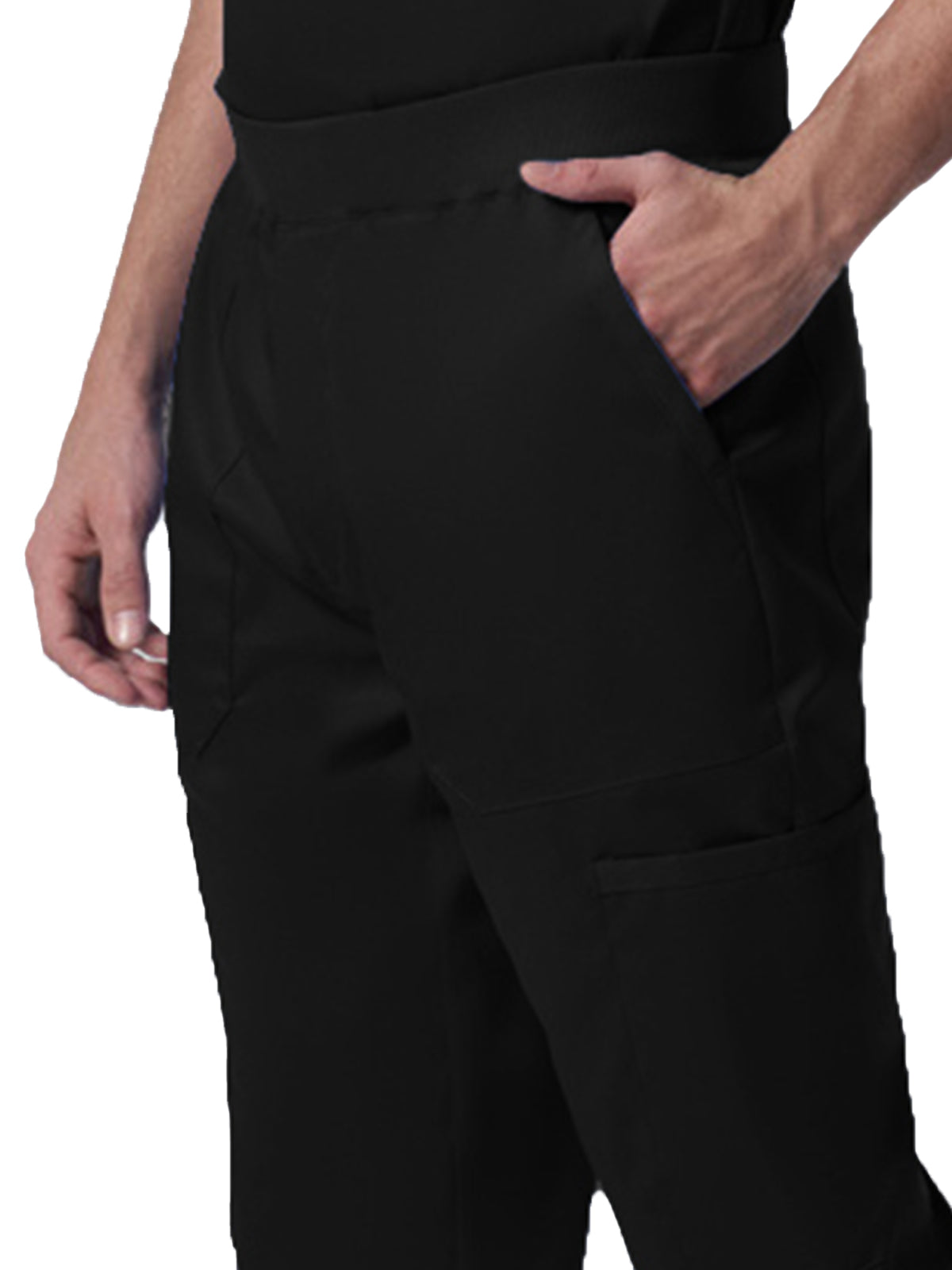 Men's 7-Pocket Mid-Rise Rib-Knit Elastic Waist Jogger Scrub Pant - LB407 - Black