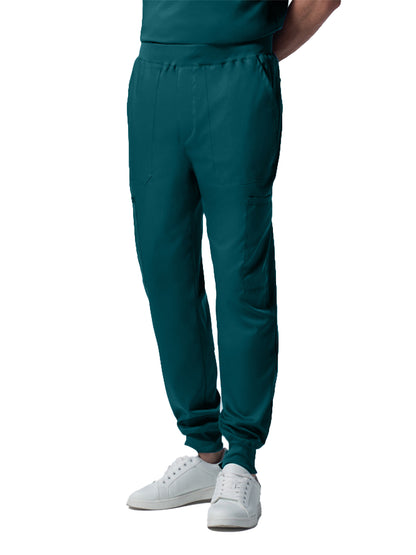 Men's 7-Pocket Mid-Rise Rib-Knit Elastic Waist Jogger Scrub Pant - LB407 - Caribbean