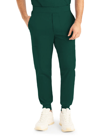 Men's 7-Pocket Mid-Rise Rib-Knit Elastic Waist Jogger Scrub Pant - LB407 - Hunter