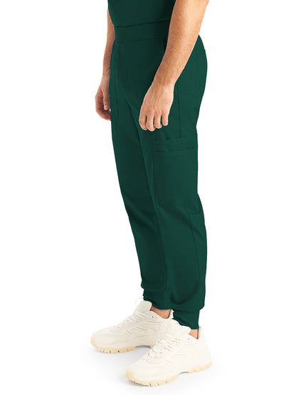 Men's 7-Pocket Mid-Rise Rib-Knit Elastic Waist Jogger Scrub Pant - LB407 - Hunter