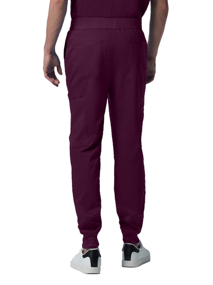 Men's 7-Pocket Mid-Rise Rib-Knit Elastic Waist Jogger Scrub Pant - LB407 - Wine