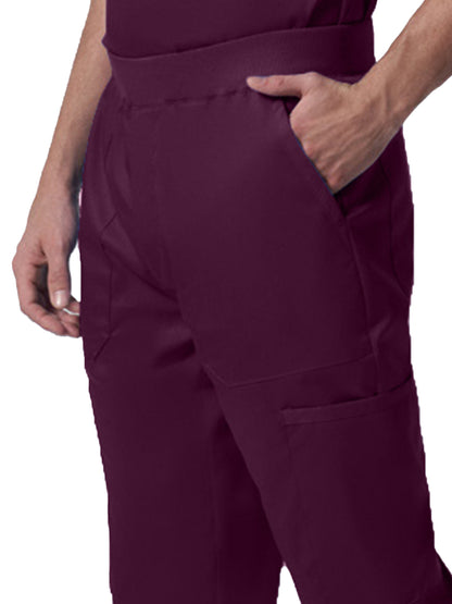 Men's 7-Pocket Mid-Rise Rib-Knit Elastic Waist Jogger Scrub Pant - LB407 - Wine