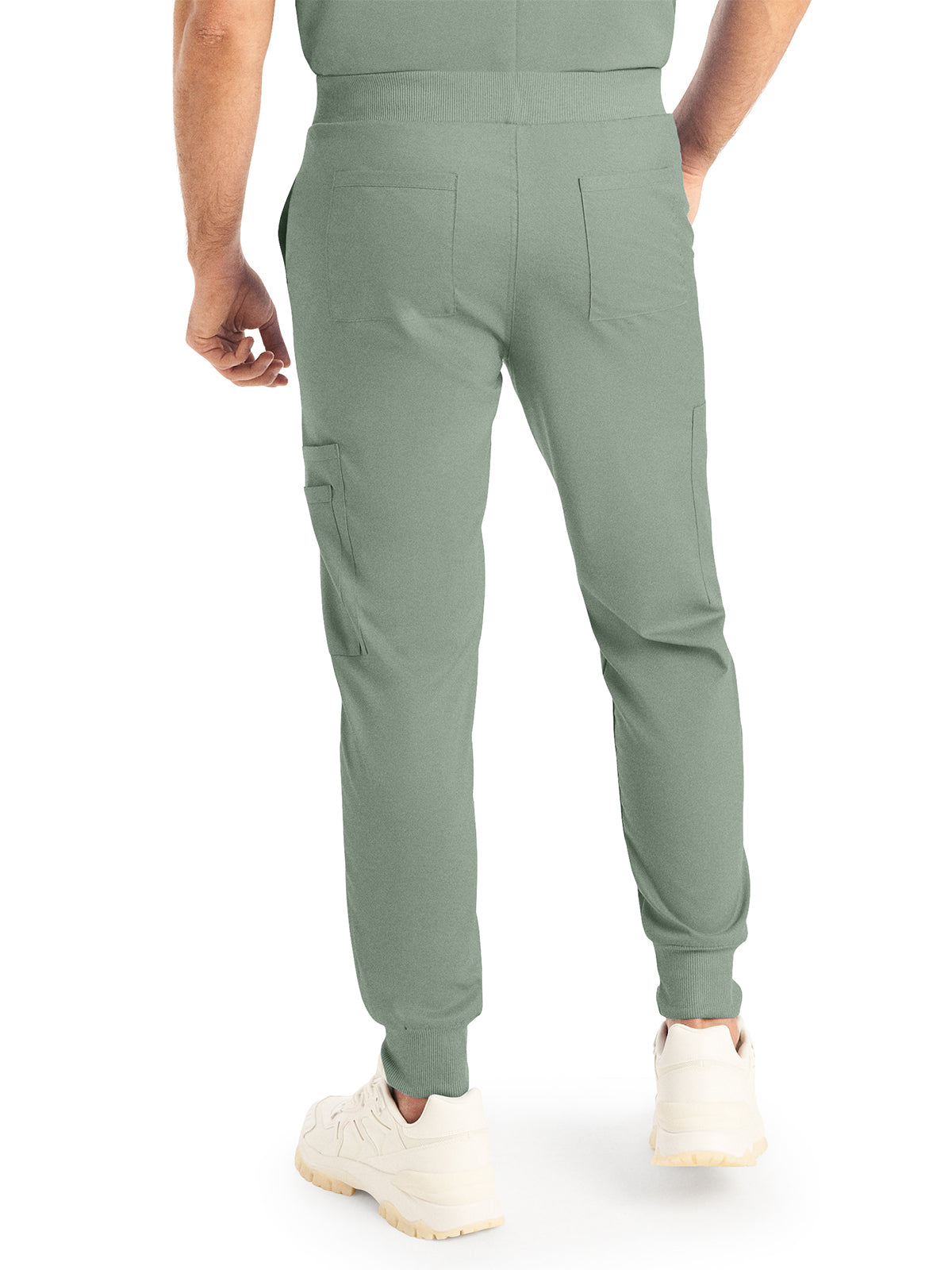 Men's 7-Pocket Mid-Rise Rib-Knit Elastic Waist Jogger Scrub Pant - LB407 - Sea Grass