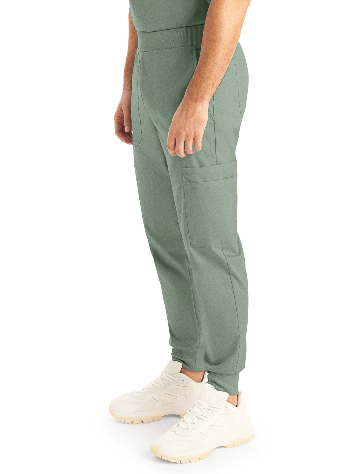 Men's 7-Pocket Mid-Rise Rib-Knit Elastic Waist Jogger Scrub Pant - LB407 - Sea Grass