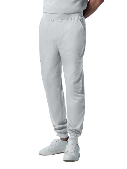 Men's 7-Pocket Mid-Rise Rib-Knit Elastic Waist Jogger Scrub Pant - LB407 - White