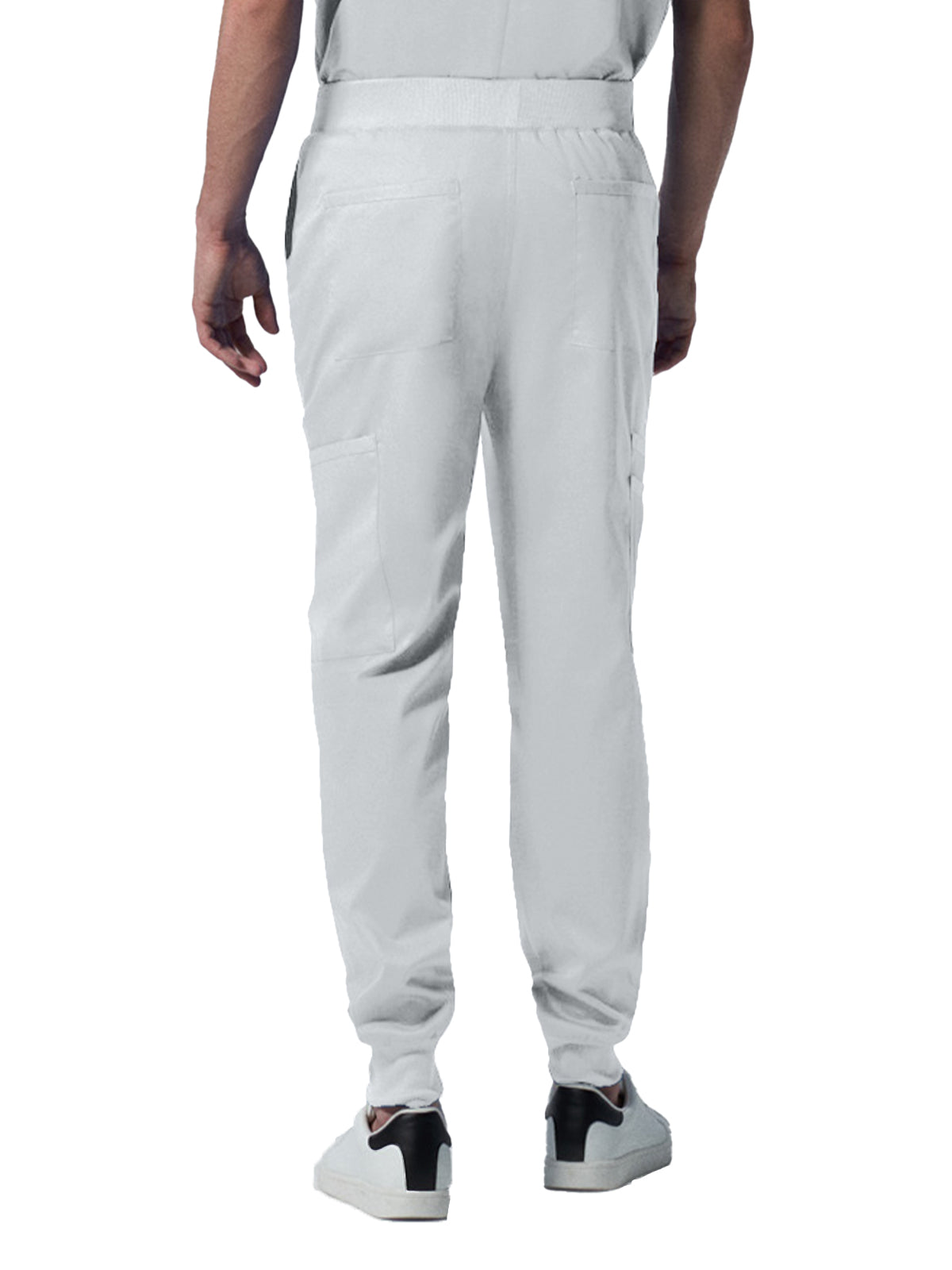 Men's 7-Pocket Mid-Rise Rib-Knit Elastic Waist Jogger Scrub Pant - LB407 - White