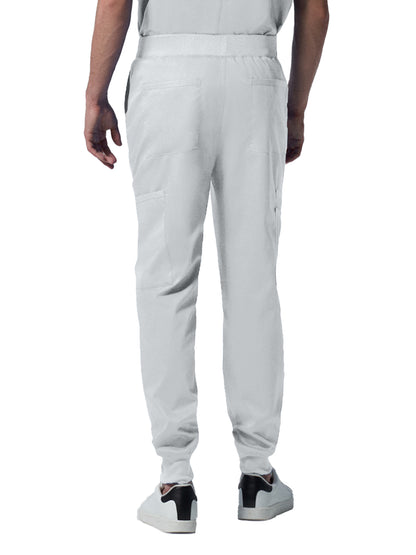 Men's 7-Pocket Mid-Rise Rib-Knit Elastic Waist Jogger Scrub Pant - LB407 - White