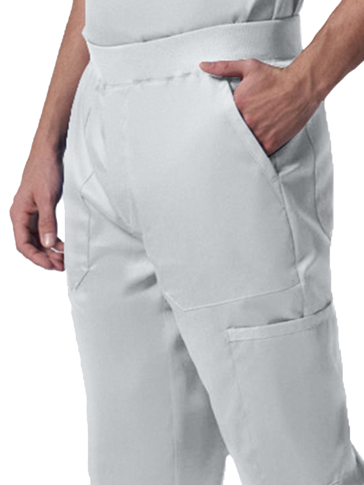 Men's 7-Pocket Mid-Rise Rib-Knit Elastic Waist Jogger Scrub Pant - LB407 - White