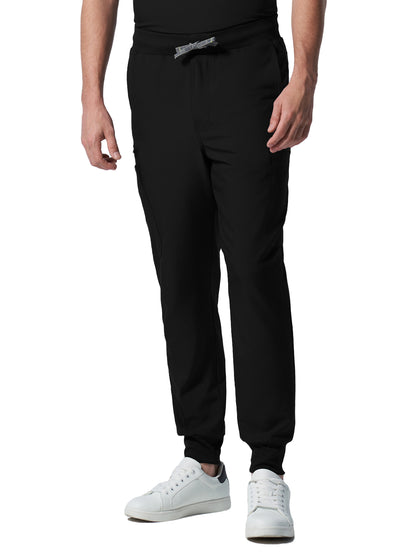 Men's 7-Pocket Mid-Rise Triple-Elastic Waist Jogger Scrub Pant - LB409 - Black