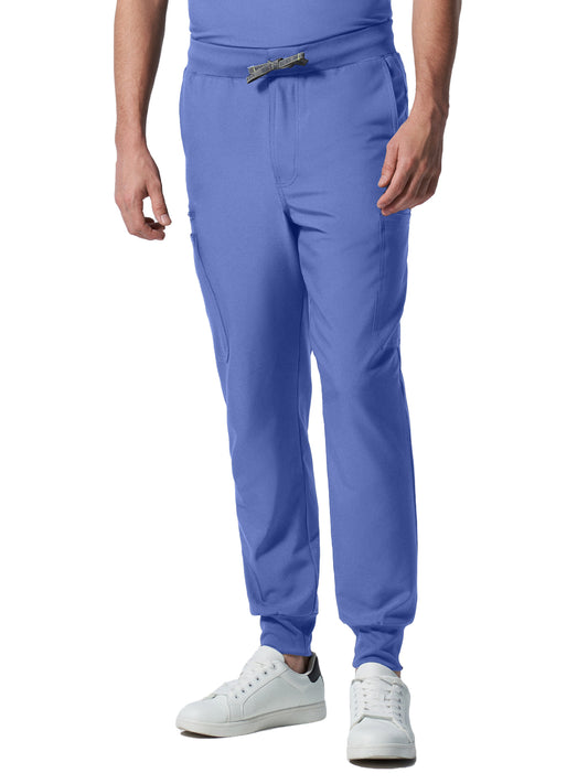 Men's 7-Pocket Mid-Rise Triple-Elastic Waist Jogger Scrub Pant - LB409 - Ceil Blue