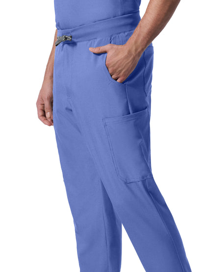 Men's 7-Pocket Mid-Rise Triple-Elastic Waist Jogger Scrub Pant - LB409 - Ceil Blue