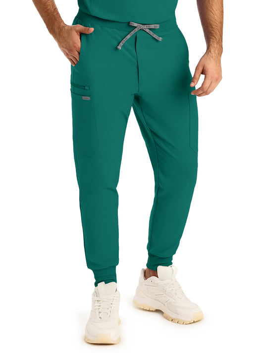 Men's 7-Pocket Mid-Rise Triple-Elastic Waist Jogger Scrub Pant - LB409 - Hunter