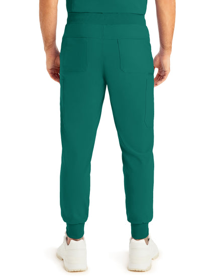 Men's 7-Pocket Mid-Rise Triple-Elastic Waist Jogger Scrub Pant - LB409 - Hunter