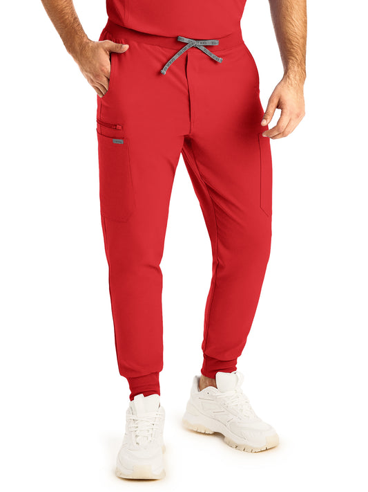 Men's 7-Pocket Mid-Rise Triple-Elastic Waist Jogger Scrub Pant - LB409 - Red