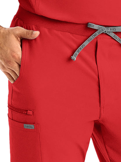 Men's 7-Pocket Mid-Rise Triple-Elastic Waist Jogger Scrub Pant - LB409 - Red