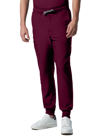 Men's 7-Pocket Mid-Rise Triple-Elastic Waist Jogger Scrub Pant - LB409 - Wine